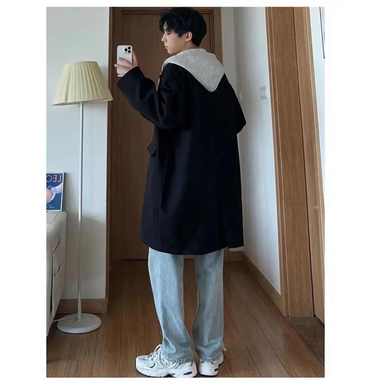 Men's False Two-piece Patchwork Hooded Loose Coat