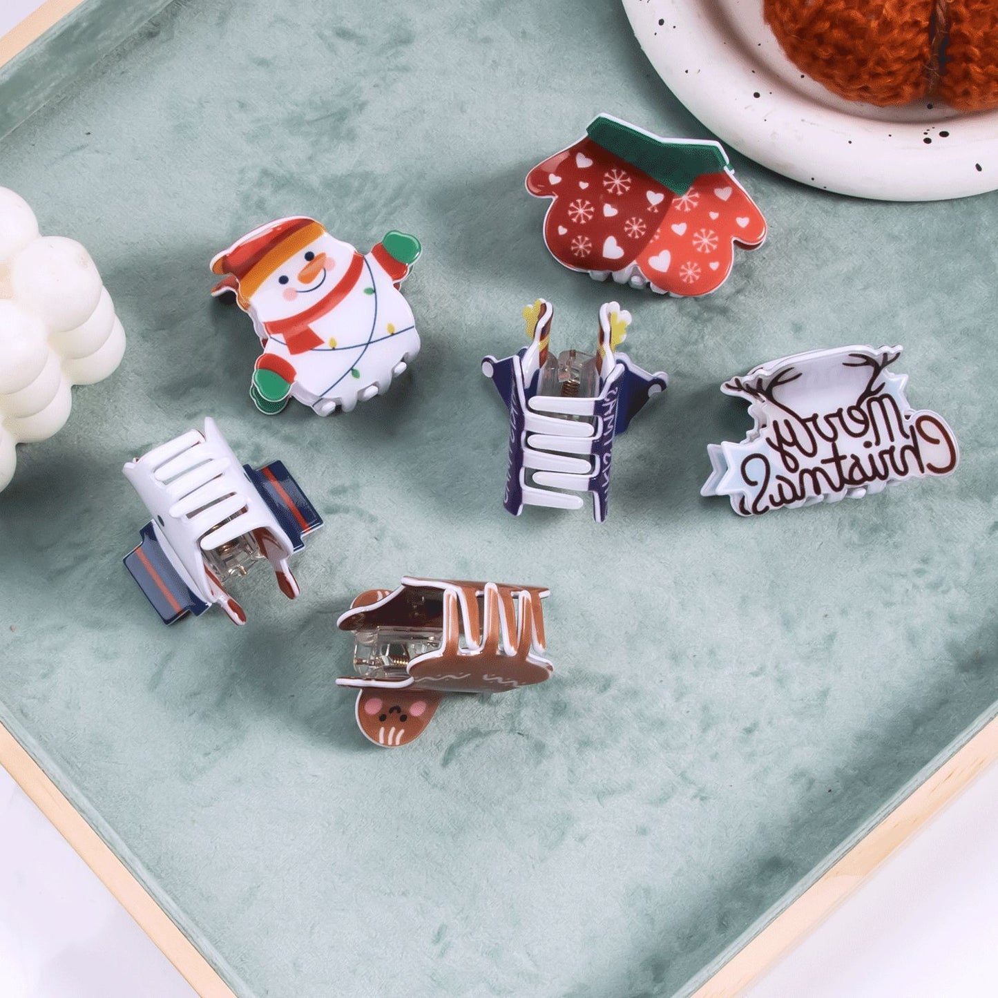 Christmas-themed Cute Gloves, Snowman, And Cookie Hair Clips