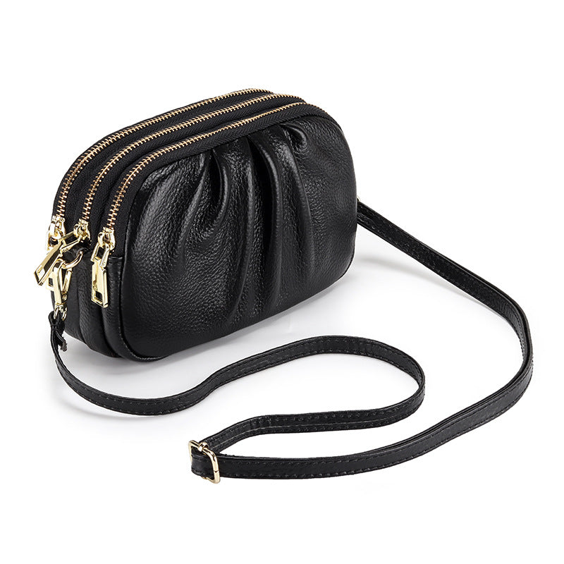 Versatile Pleated Bag With Soft Leather And Large Capacity