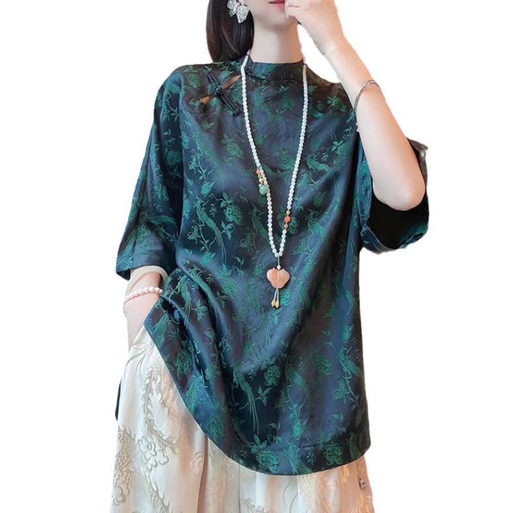 High-grade New Chinese Style Buckle Rayon Top