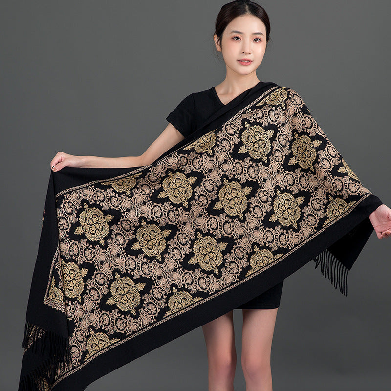 Ethnic-style Faux Cashmere Embroidered Shawl Scarf