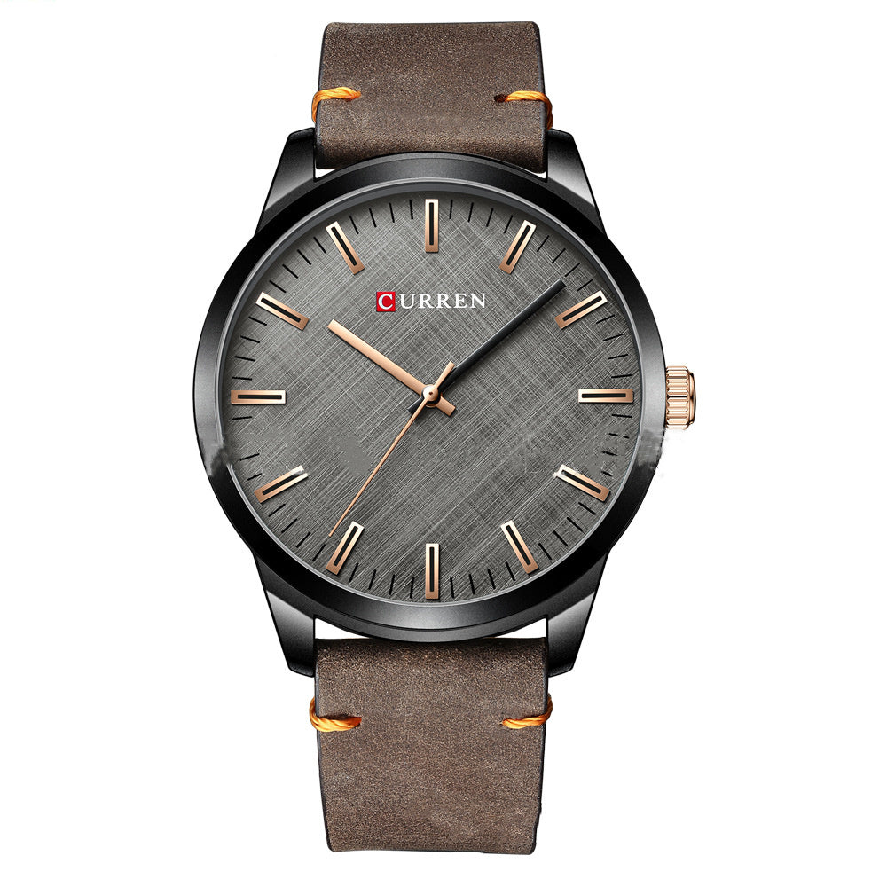 Round Waterproof Men's Watch Simple Style Leather Watch Couple Watch Genuine