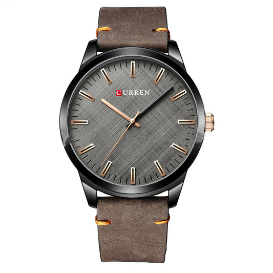 Round Waterproof Men's Watch Simple Style Leather Watch Couple Watch Genuine