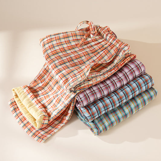 Lightweight Plaid Loungewear Pajama Pantssuitable For Both Home And Outside
