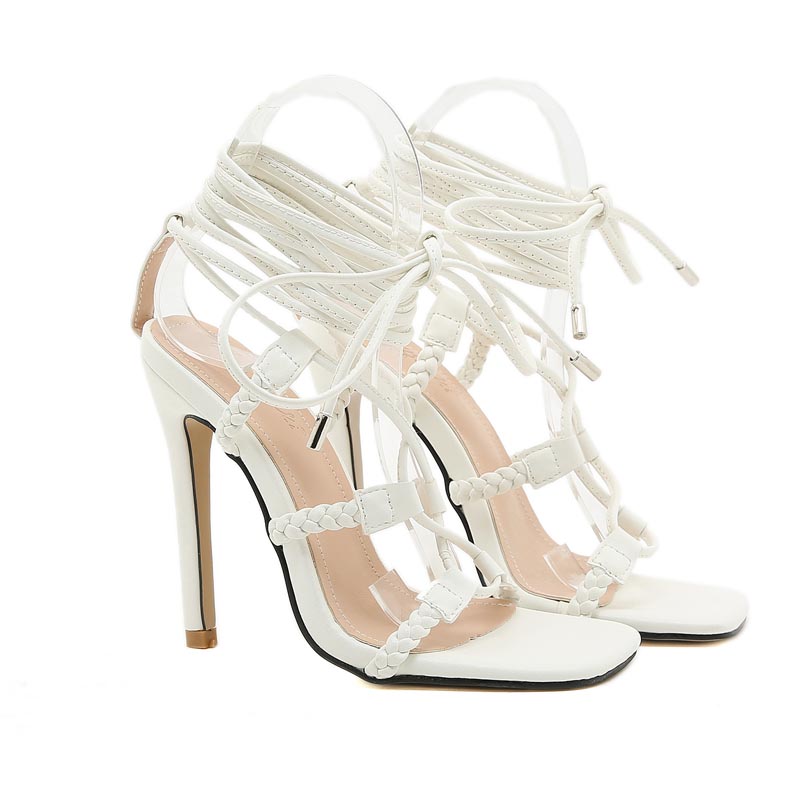 Braided Square Toe Strap Super High Heel Sandals