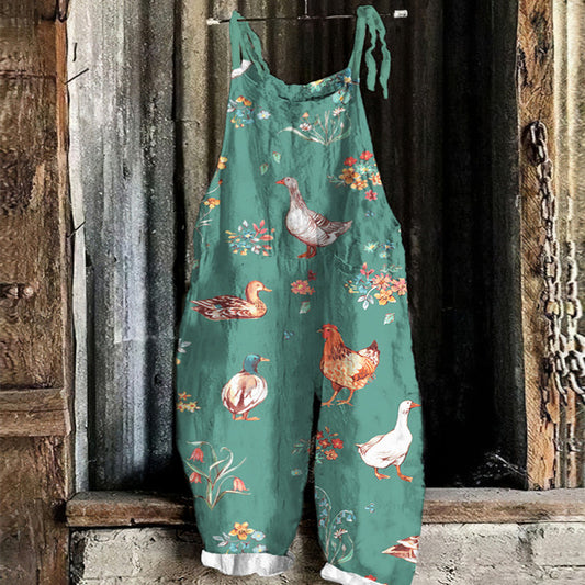 Women's Summer Sweet Printed Retro Strap Pants
