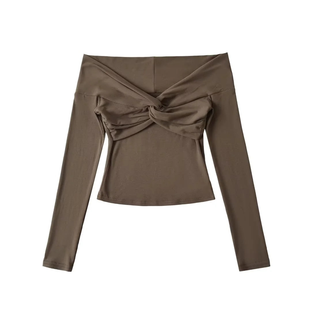 Hot Girl Sexy Twisted Off-shoulder Sexy Off-shoulder Long Sleeve