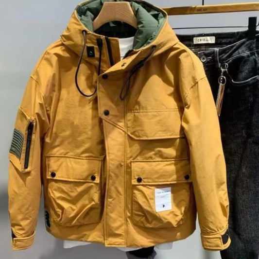 Arbejdsjakke til mænd – Multi-lomme, løs, bomuld, med hætte, varm