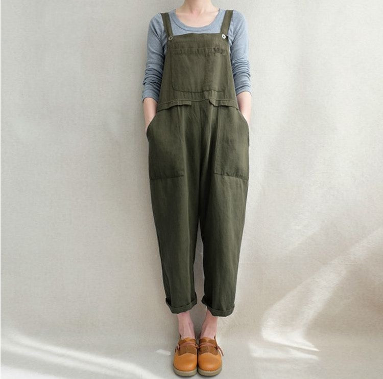 European And American Women's Clothing Pocket Casual Long Suspender Pants