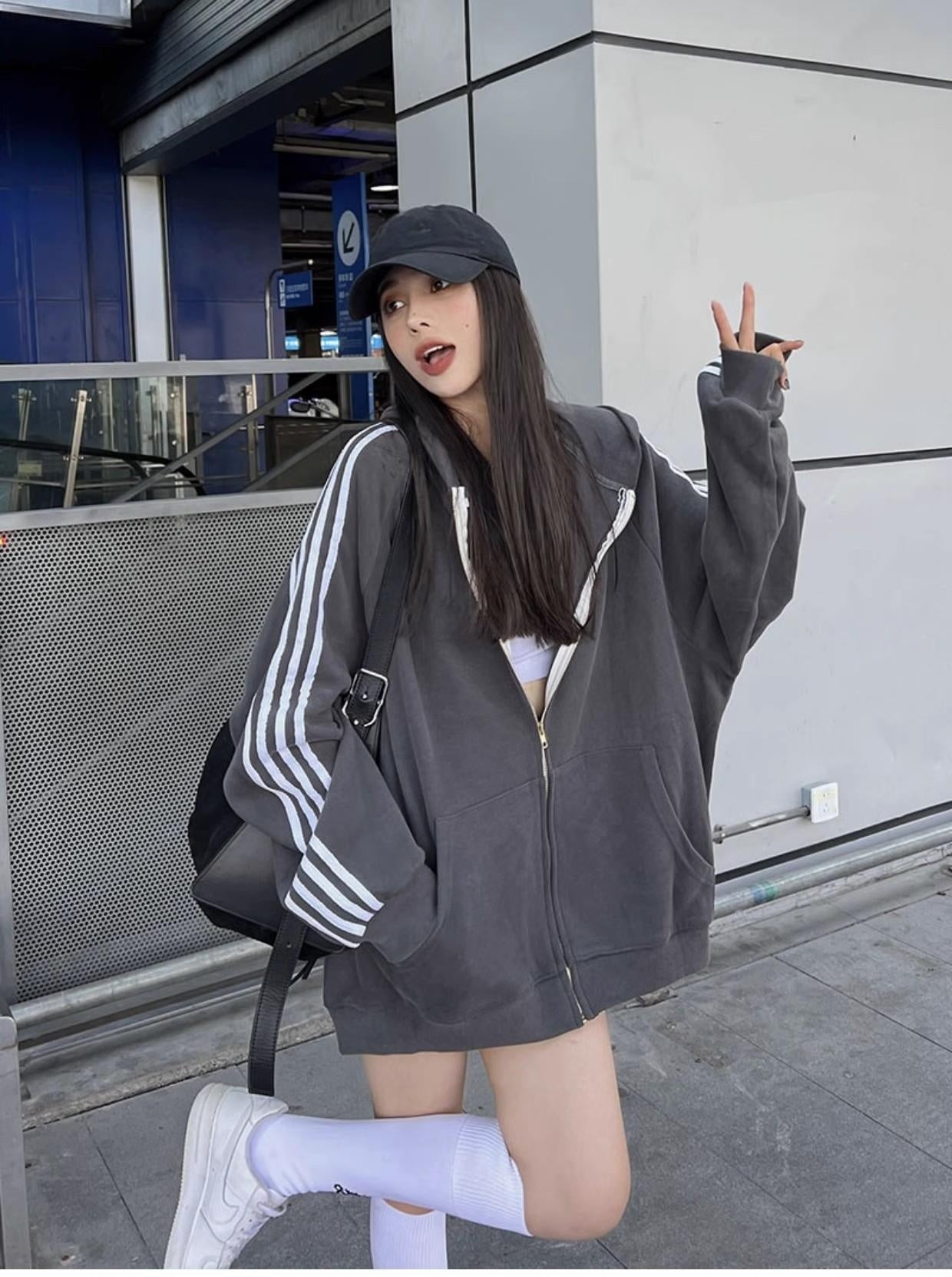 American Style Street Baseball Uniform Mid-length Sweater Cardigan Women's