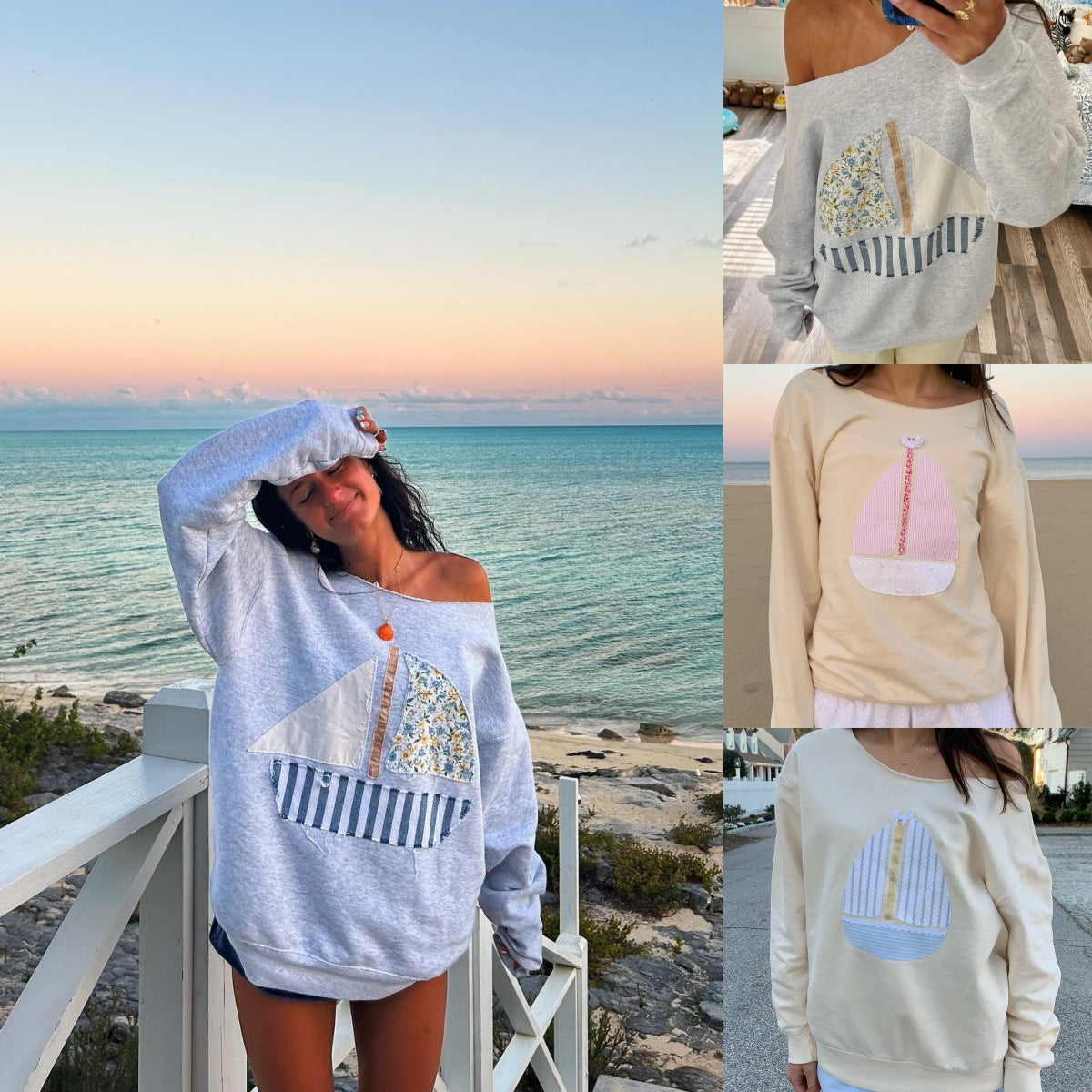 Kvinders Patch Off-shoulder To-vejs Pullover Sweater