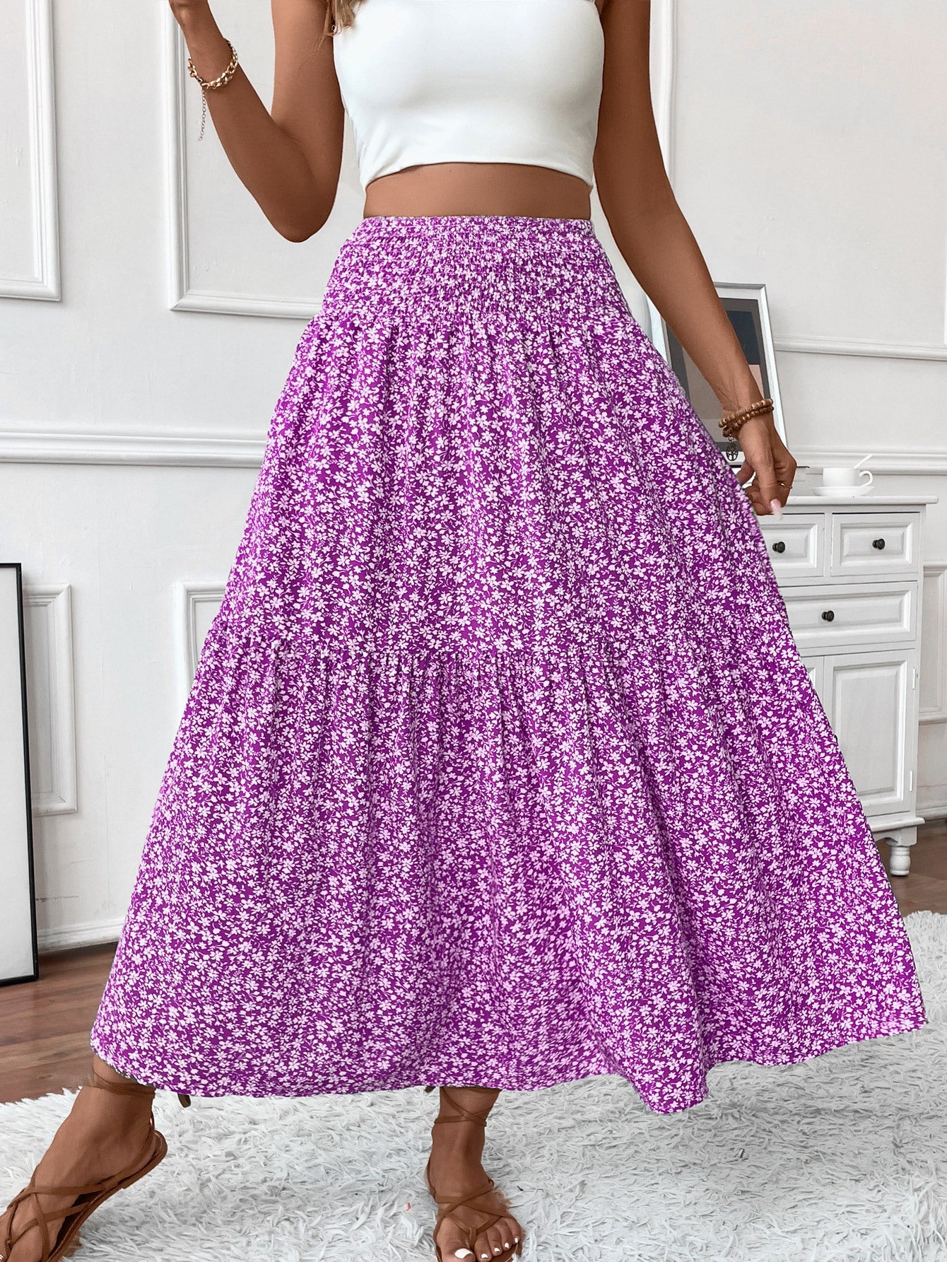 Small Floral Three-layer Long Patchwork Skirt