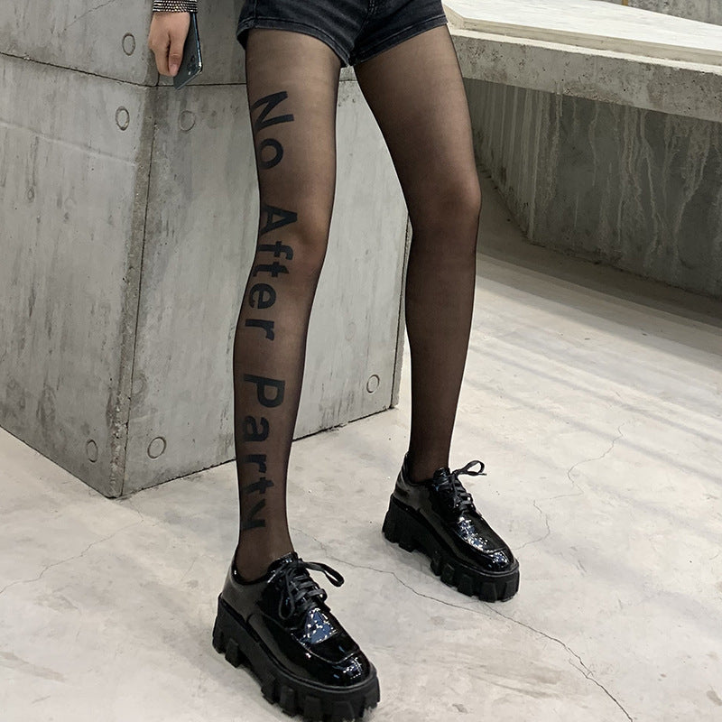 Trendy Brand English Alphabet Printing Translucent Anti-hook Pantyhose
