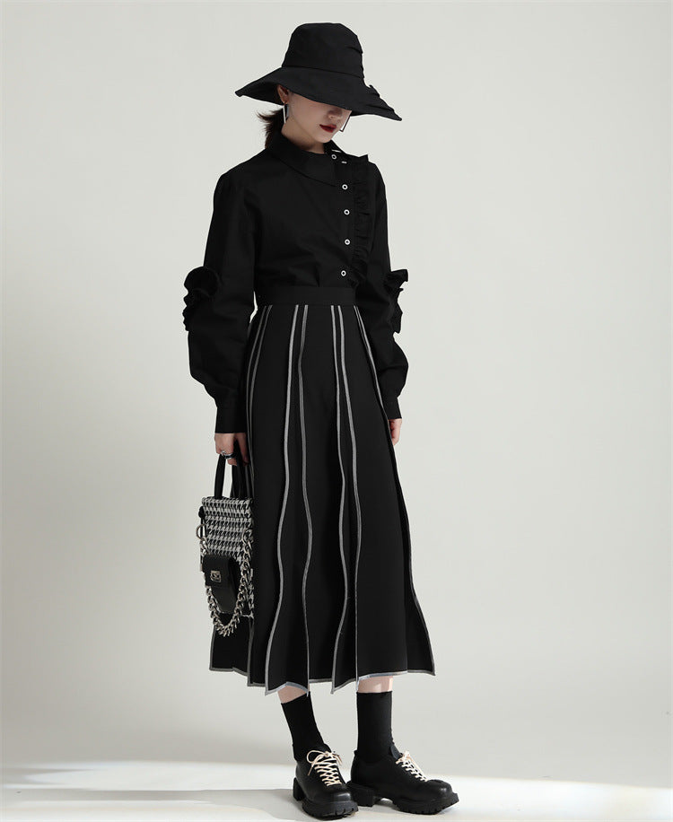 Irregular Flare Retro Drape Simple High Waist A- Line Skirt