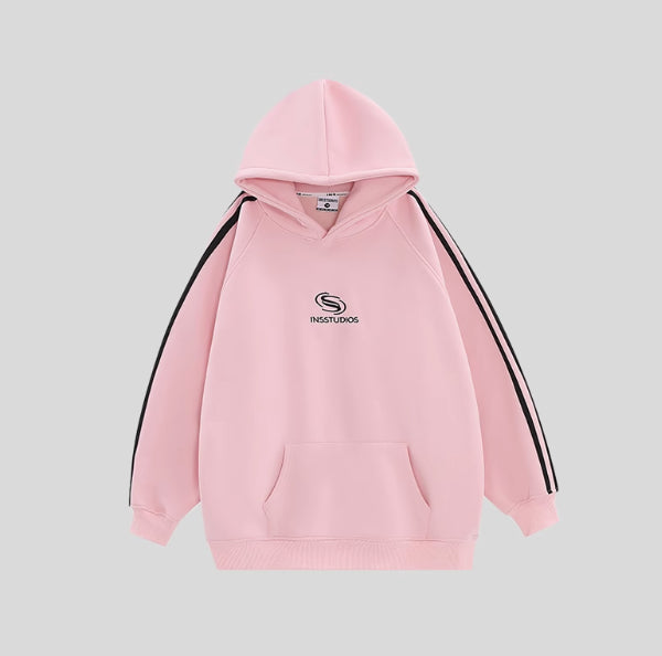 Stribet Sweater Heavy Fleece-foret Hættetrøje