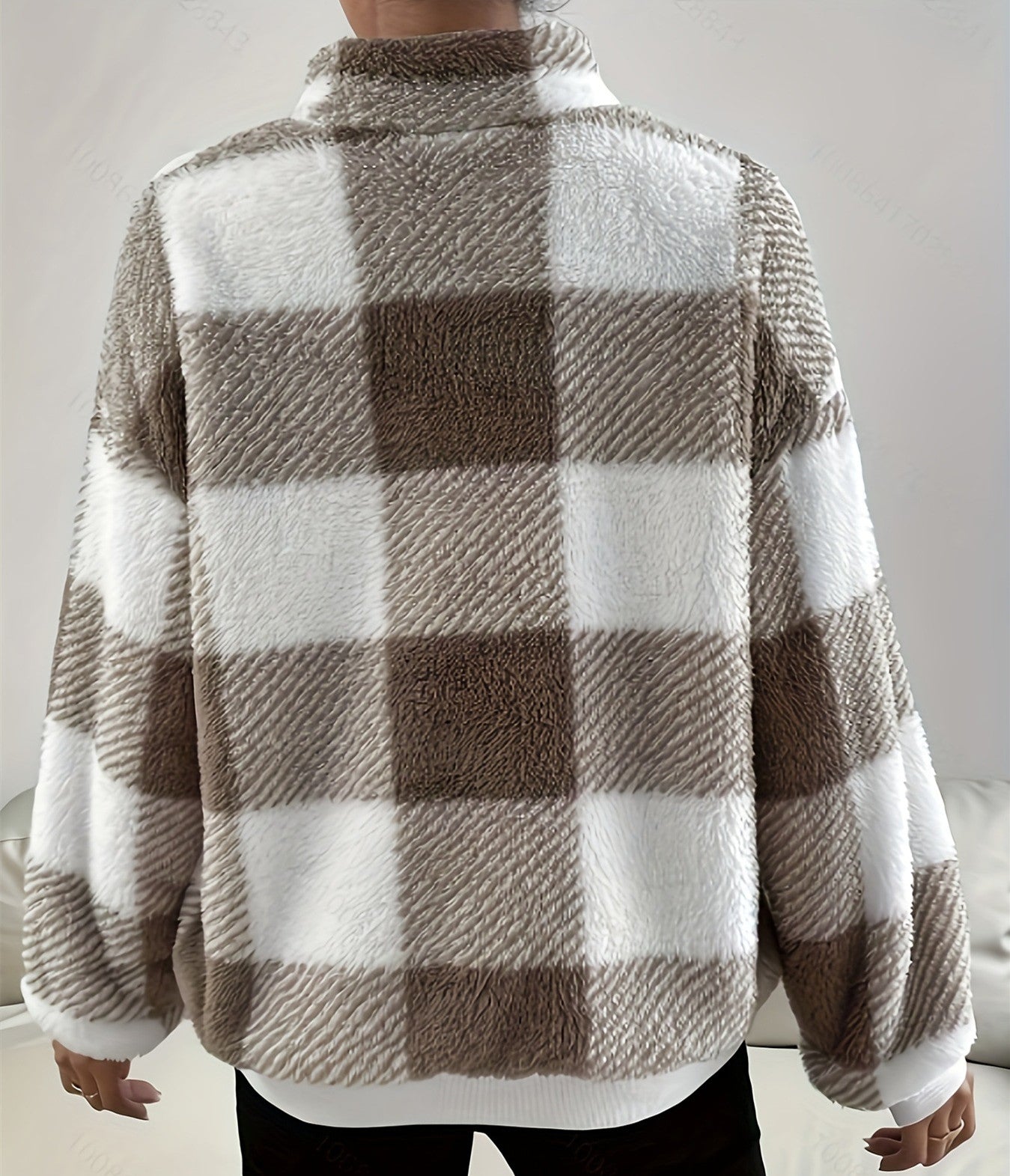 Dame Buffalo Plaid Off-shoulder Halv Lynlås Sweater