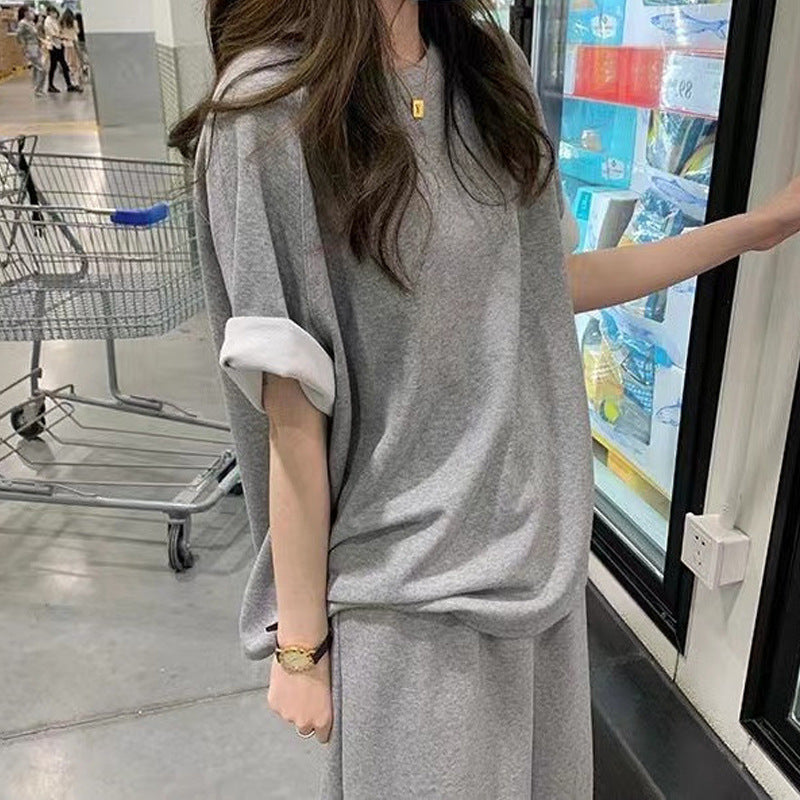 T-shirt And Mid-length Figure-flattering Skirt Sports Set