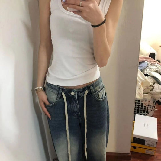 Tynde Pige Retro Vaskede Jeans Dame Plus Size Høj Talje
