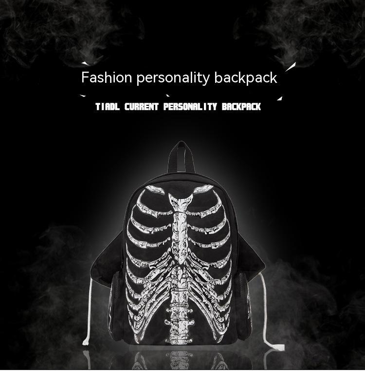 Printed Fashion European And American Canvas Bag Skull Personality Female Casual Men's Backpack