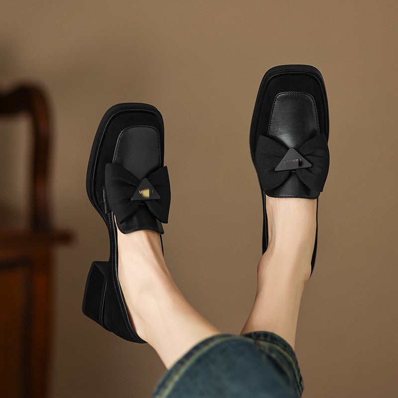 Design Feel Of Square Toe Thick Heels Women's Shoes