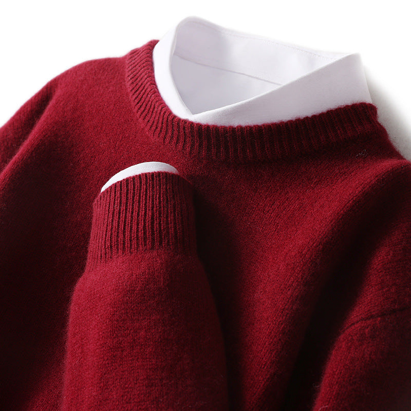 Men's Loose Round Neck Solid Color Sweater Cashmere Knitted