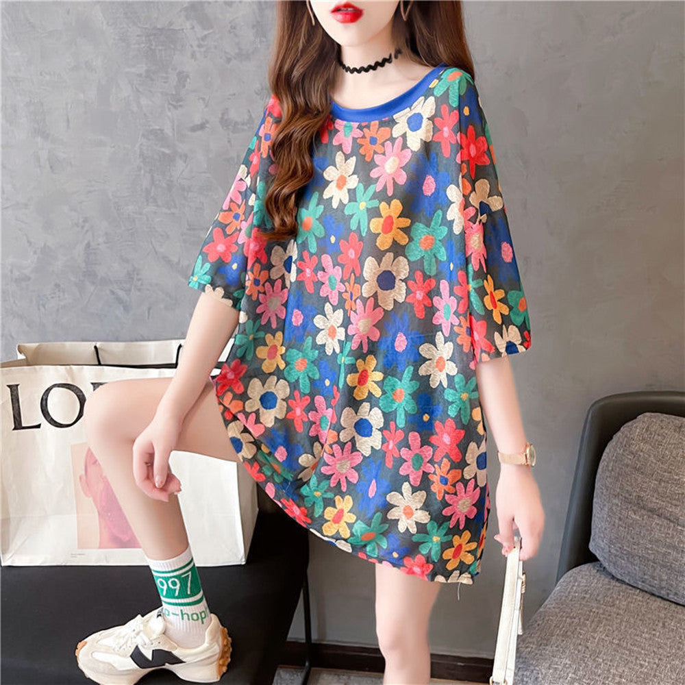 Short-sleeved Loose Plus Size Women's Mid-length Clothing