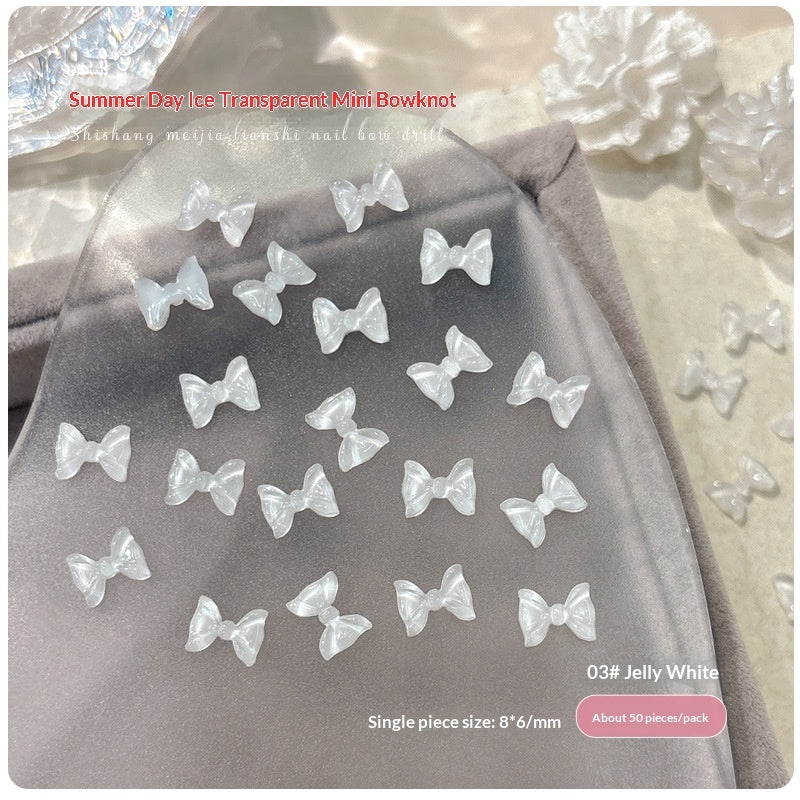 50-piece Ice-Transparent Bow Tie Resin Nail Art Accessories