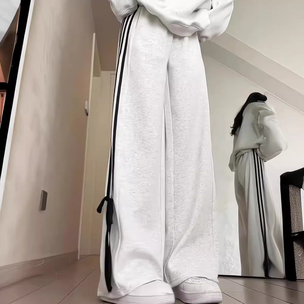 American-style High Waist Bow Straight Wide-leg Pants