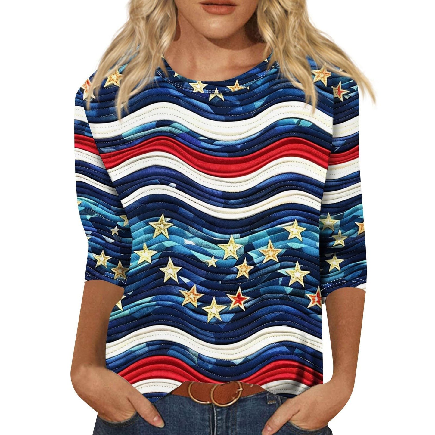 Long Sleeve Round Neck Slim Summer Tie-dyed Printed Clothing