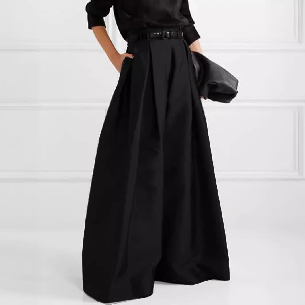 High Waist Loose Pleated Solid Color Dress