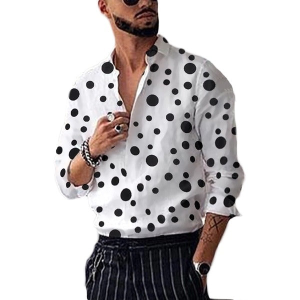 Casual And Versatile Long-sleeved Shirt With Polka Dot Prints For Teenagers And Men