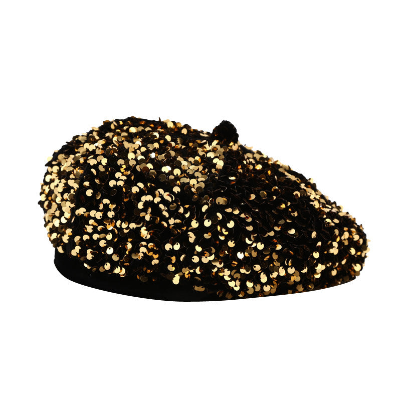 New FallWinter Sequined Trendy Versatile Personalized Pumpkin Hat For Women