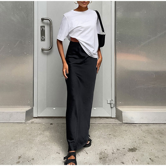 Women's French Satin Drape Fishtail Long Skirt