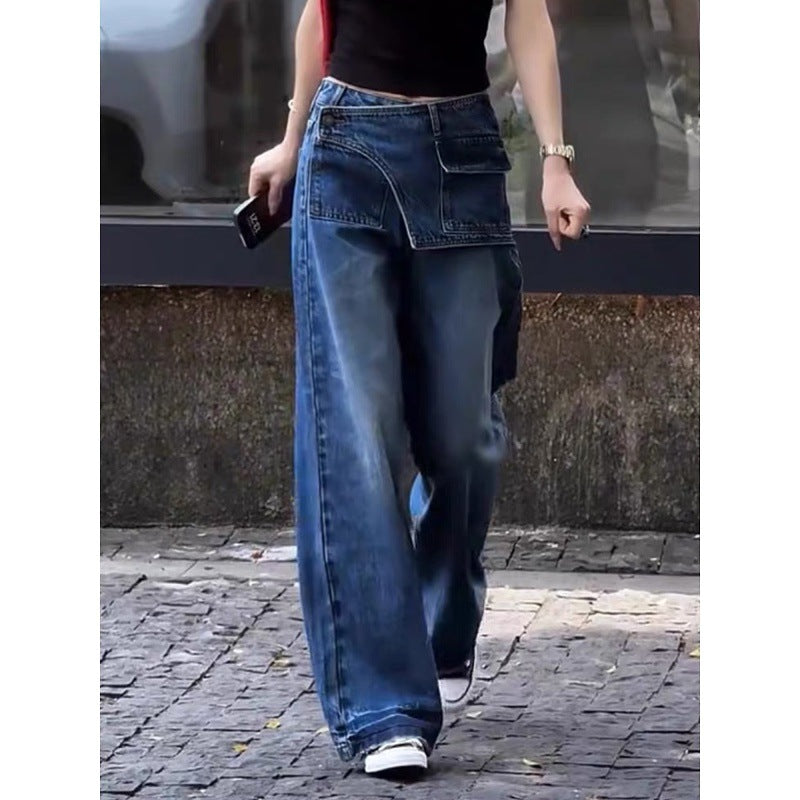 High-waisted Designer-style Faux Two-piece Wide-leg Pants