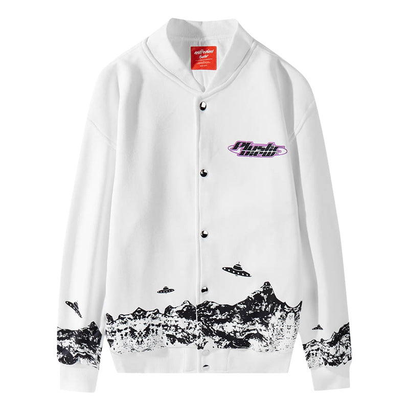 Men's Graffiti Planet Print Thin Jacket