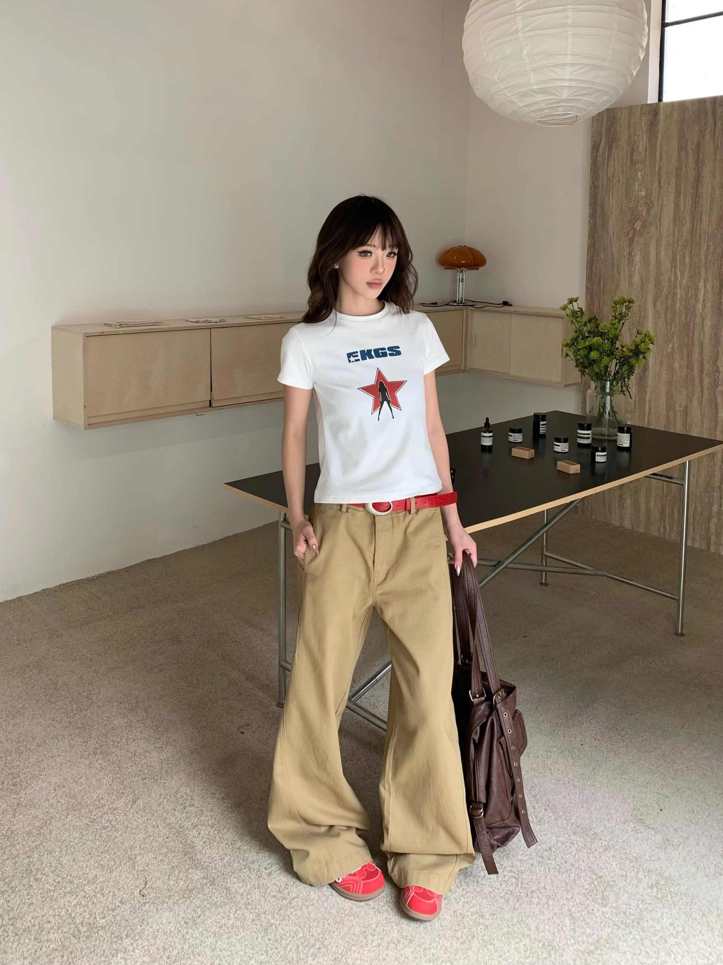 XINGX kortærmet T-shirt med print til damer, kort top