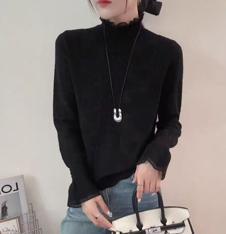 Women's Elegant Jacquard Lace Knit Long Sleeve Base Shirt