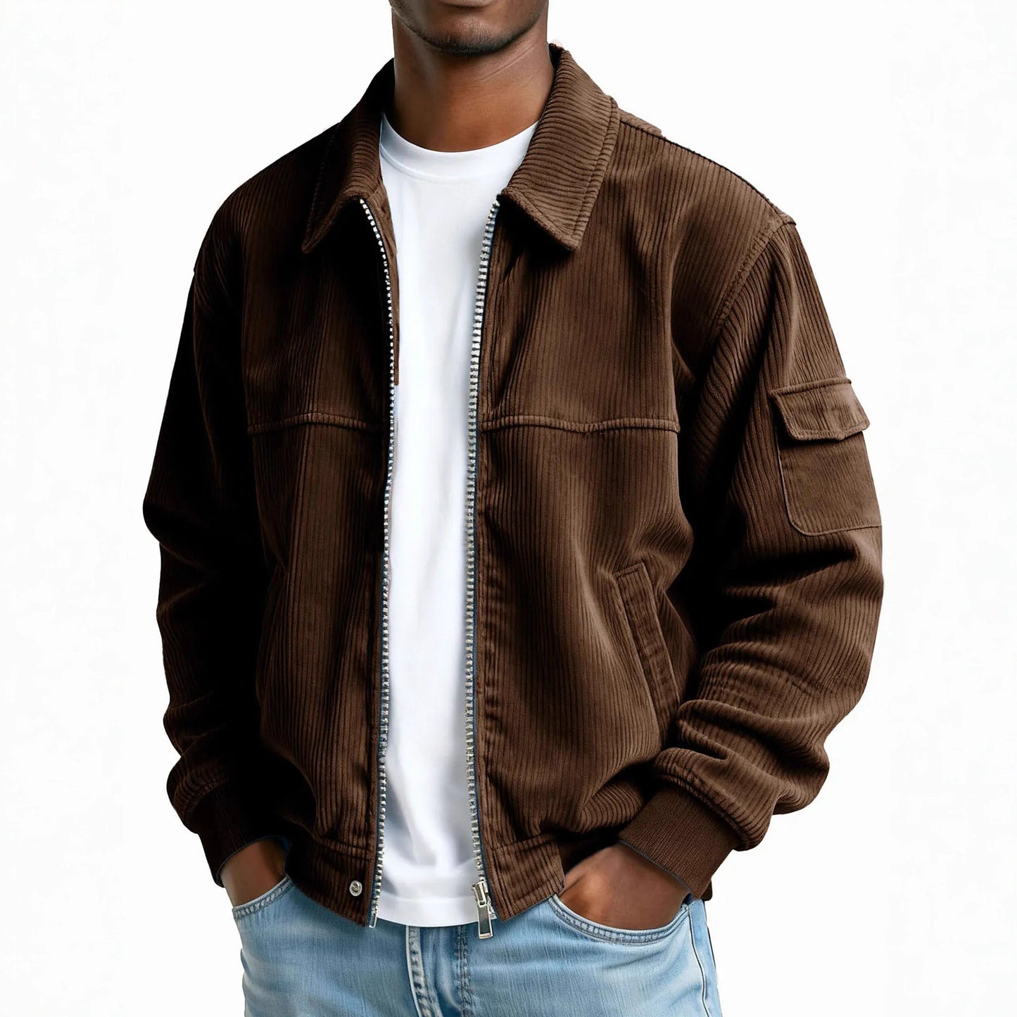 New Men's Retro Corduroy Fashion Casual Long Sleeve Pocket Jacket Men