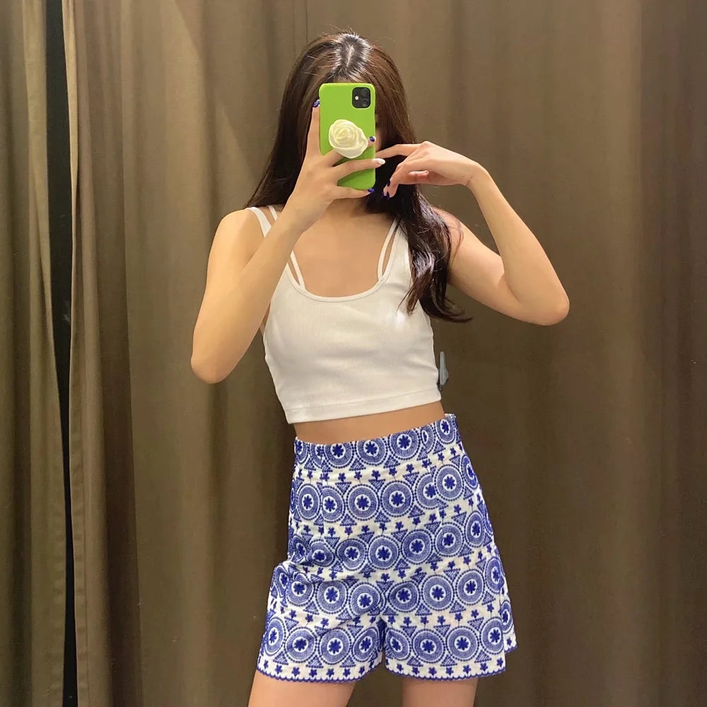 Casual Embroidered Straight Shorts