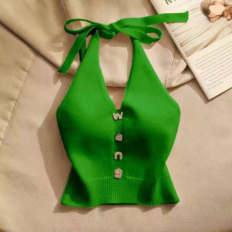 Summer Design Sense Off-the-shoulder Short Hot Girl Halter Spaghetti Straps Vest
