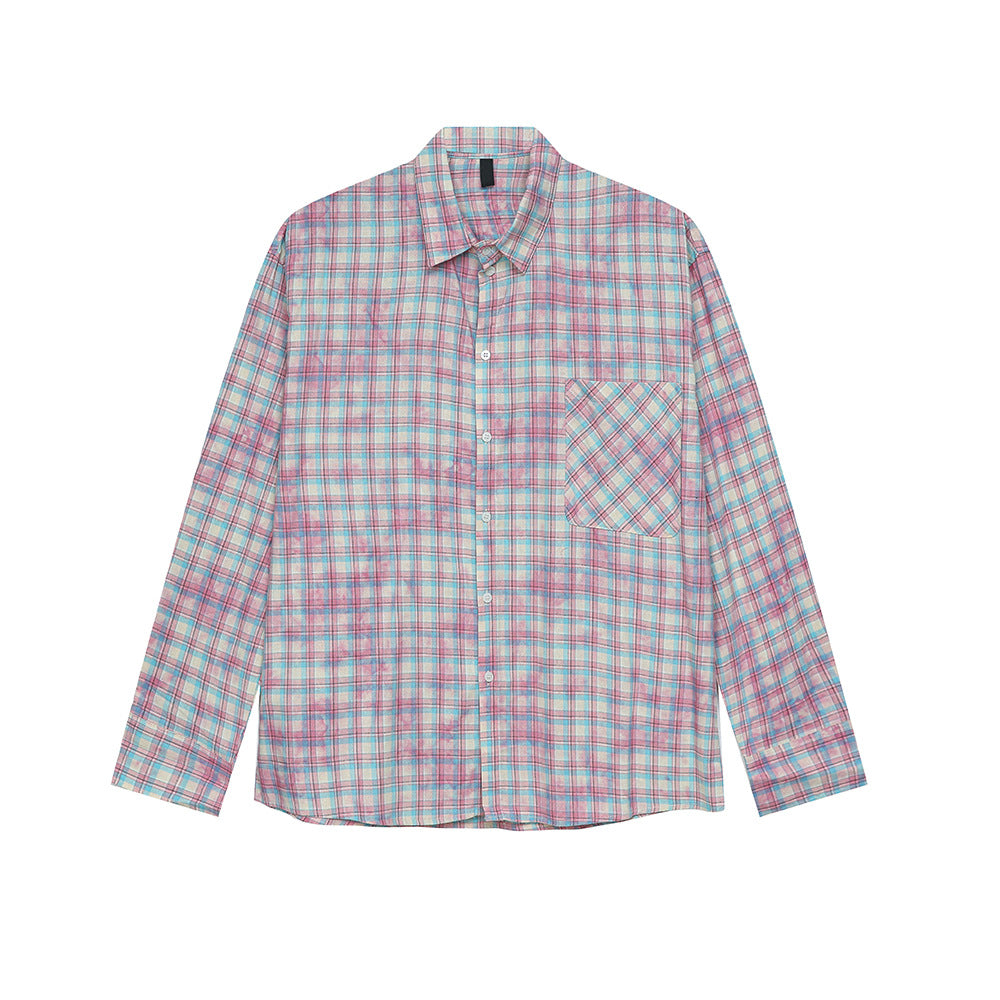 Men's Vintage Tie-dye Plaid Long-sleeved Shirt