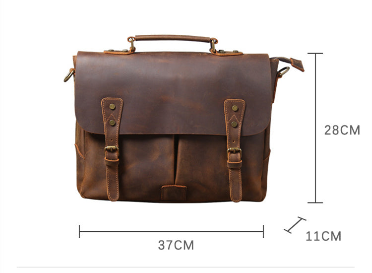 Retro Cowhide Men's Portable Briefcase Shoulder Computer Bag
