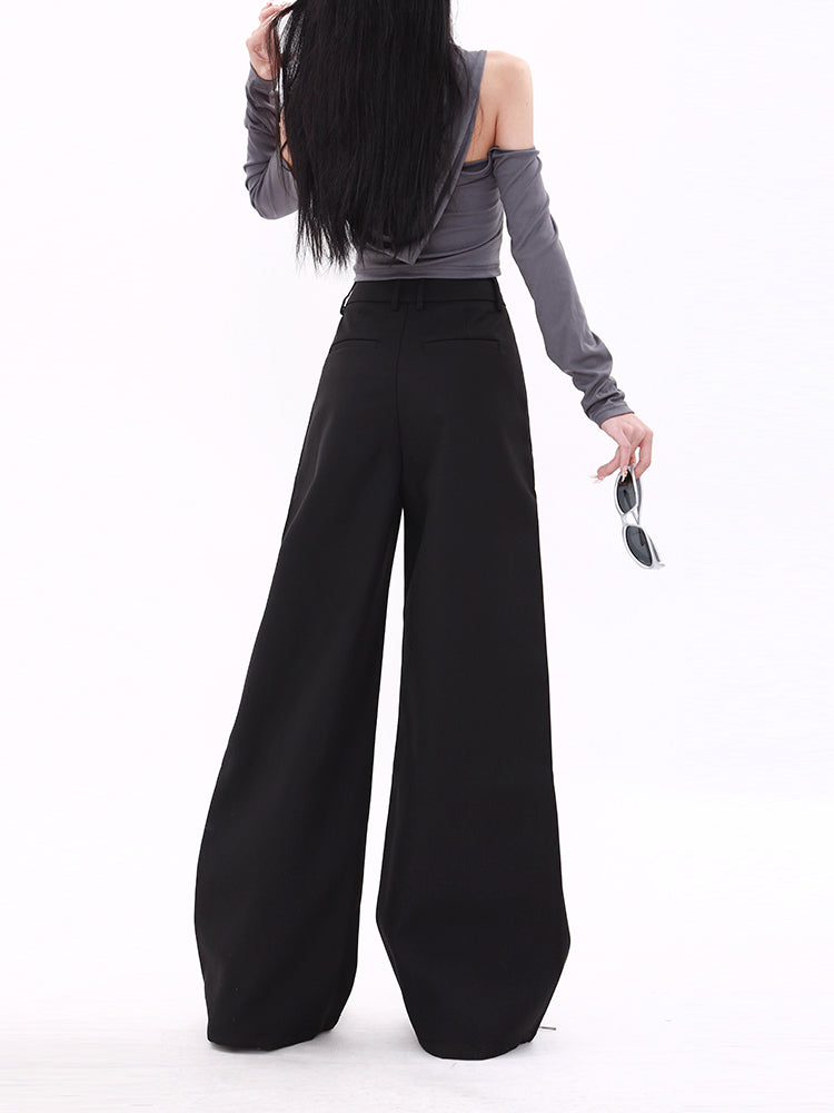 High Waist Straight Black Suit Wide Leg Flared Casual Pants