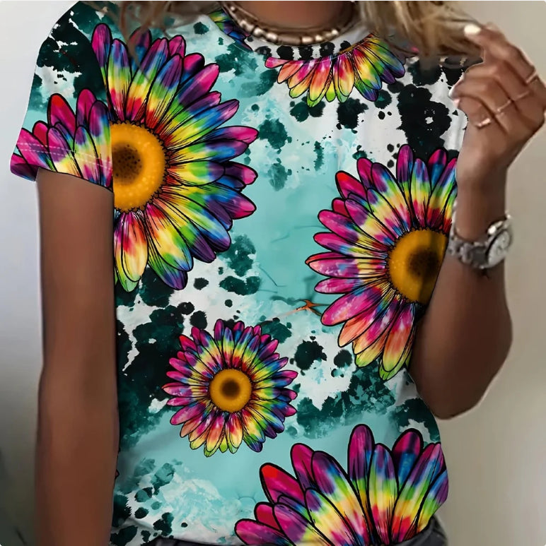 Round Neck Women's Cotton-like Short-sleeved Tie-dye T-shirt