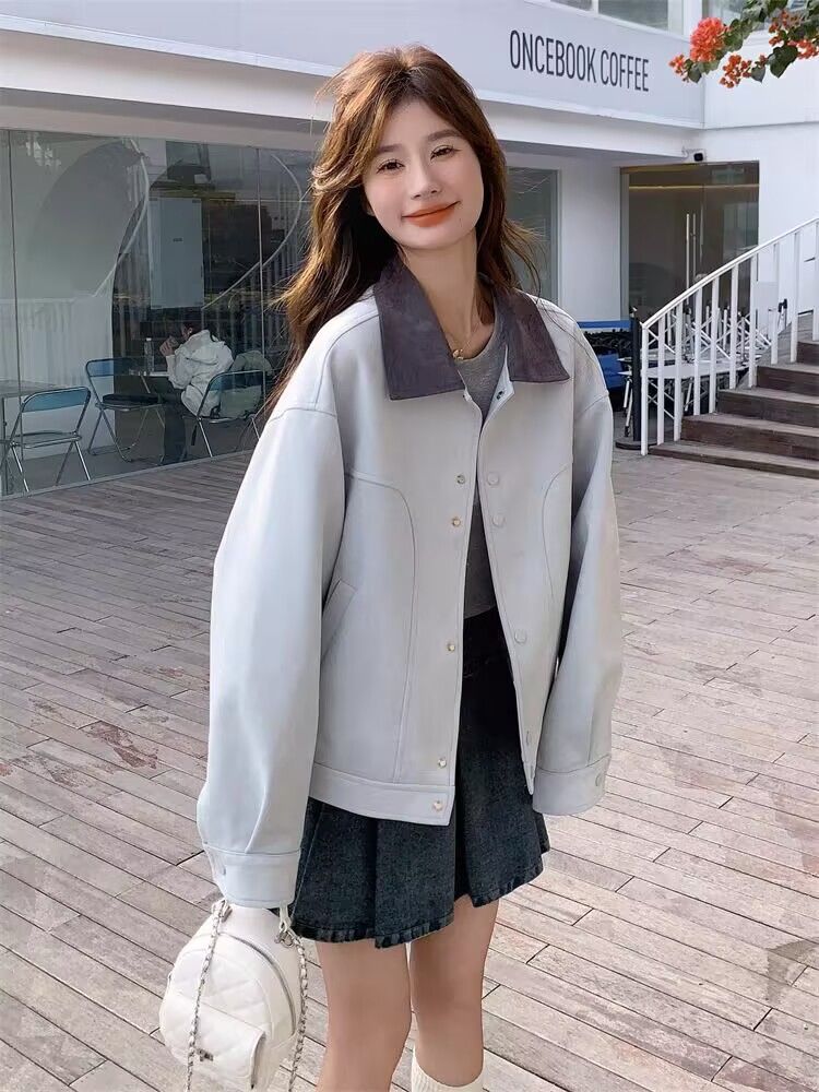 Women's Color Block Lapel Short Jacket