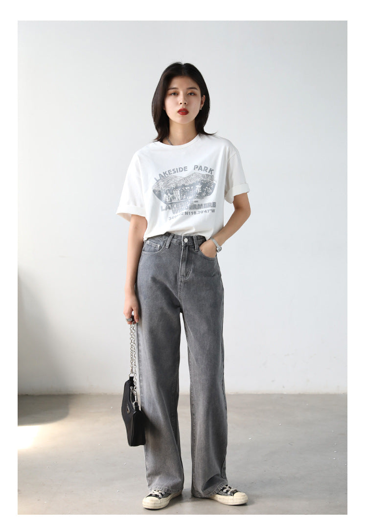 Vintage Casual Gray High Rise Straight Leg Jeans