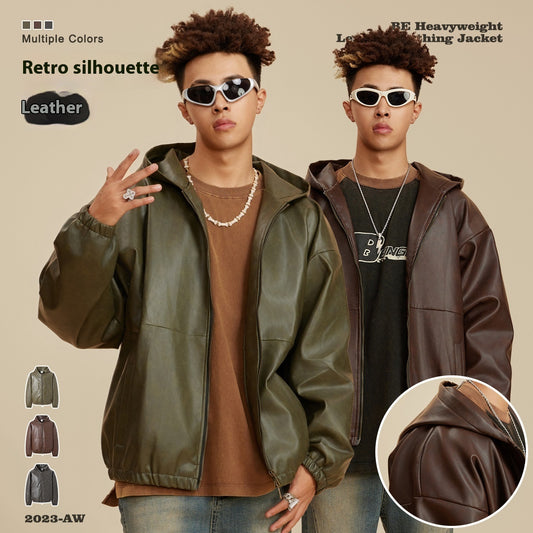 Heavy American Retro Fashion Brand Leather Coat