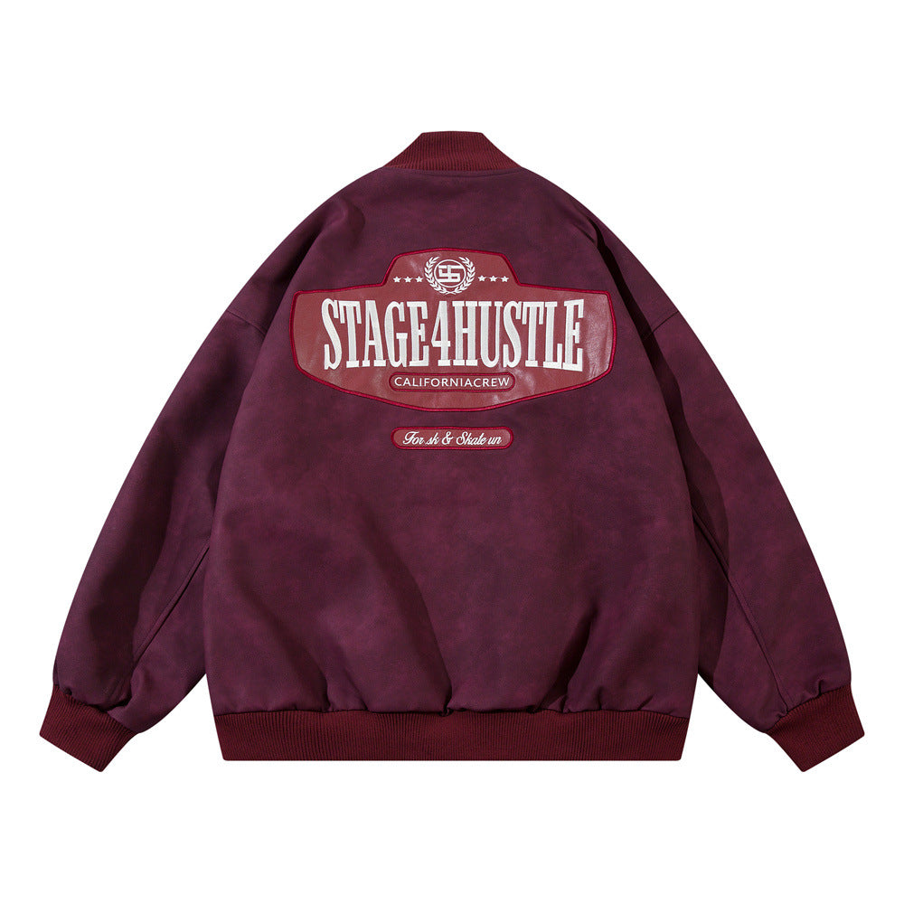 European And American-style Letter Affixed Cloth Embroidered Loose Pu Leather Baseball Uniform