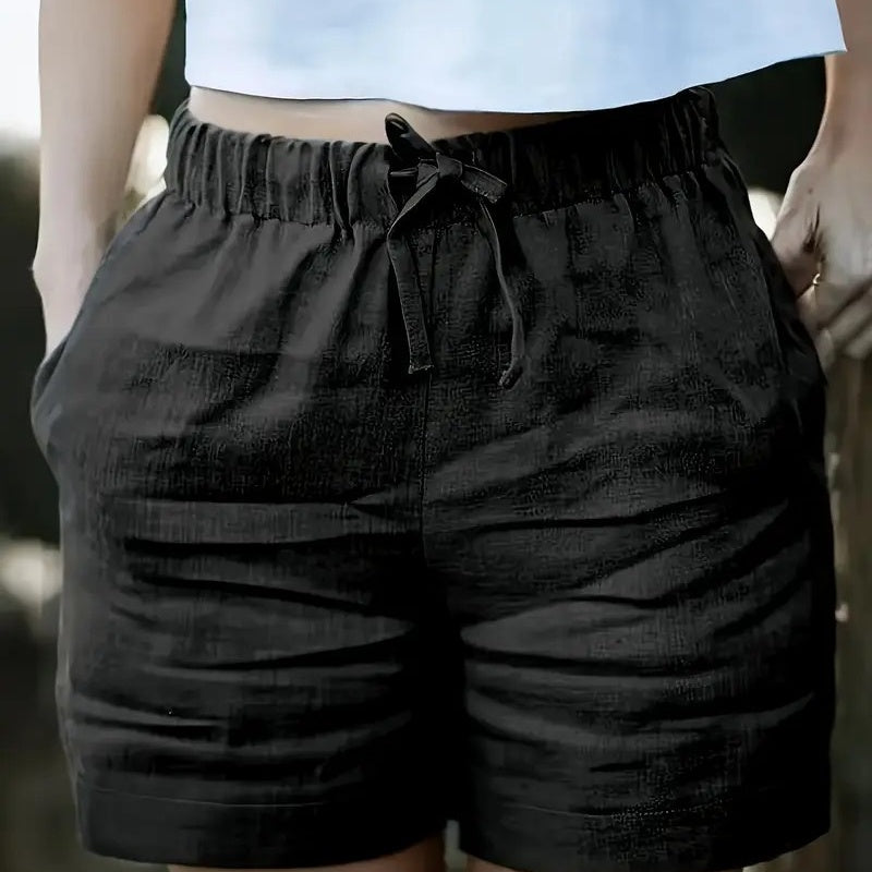 Women's High-Waist Casual Shorts With Elastic Drawstring Waistband