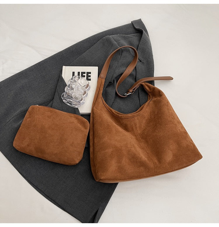 Efterår Og Vinter Ny Ruskind Spandtaske Stor Kapacitet Skulder Underarms Tote Taske